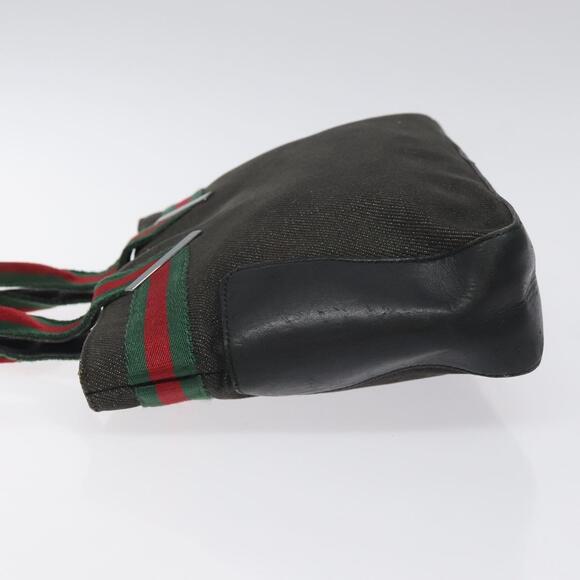 GUCCI Web Sherry Line Hand Bag Canvas Black Silver - Picture 5 of 16